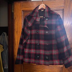Woolrich Red and Black Plaid Wool Double Breasted Jacket